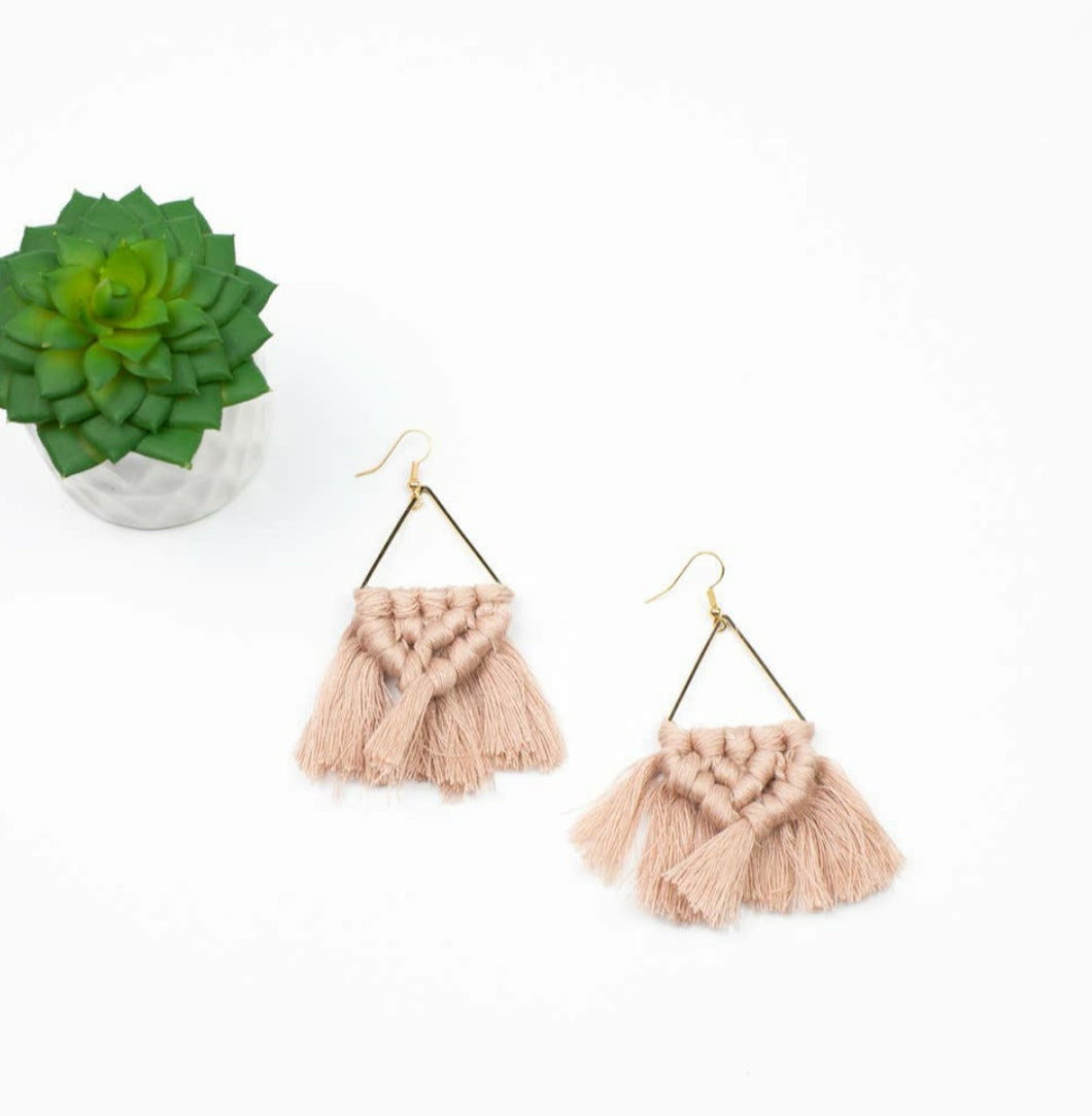 Blush & Goldtone Macrame Earrings