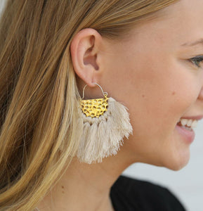 Gold and Cream Fringe Drop Earrings