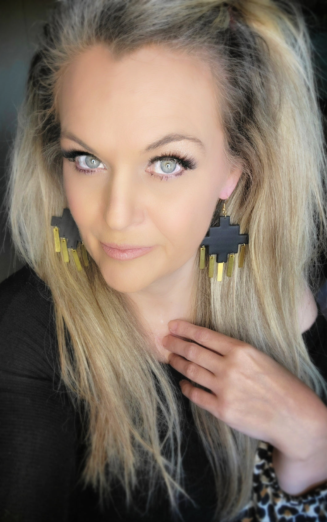 ClayBlack & Gold Aztec Dangles