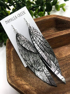 Stamped Fairy Feather Leather Earrings