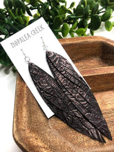 Load image into Gallery viewer, Stamped Fairy Feather Leather Earrings
