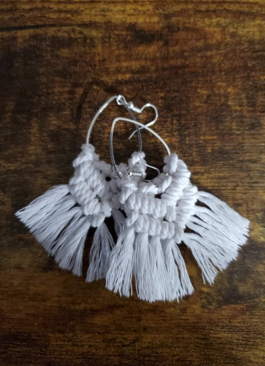 White Macrame Earrings