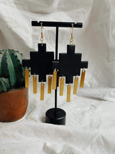 Load image into Gallery viewer, ClayBlack &amp; Gold Aztec Dangles
